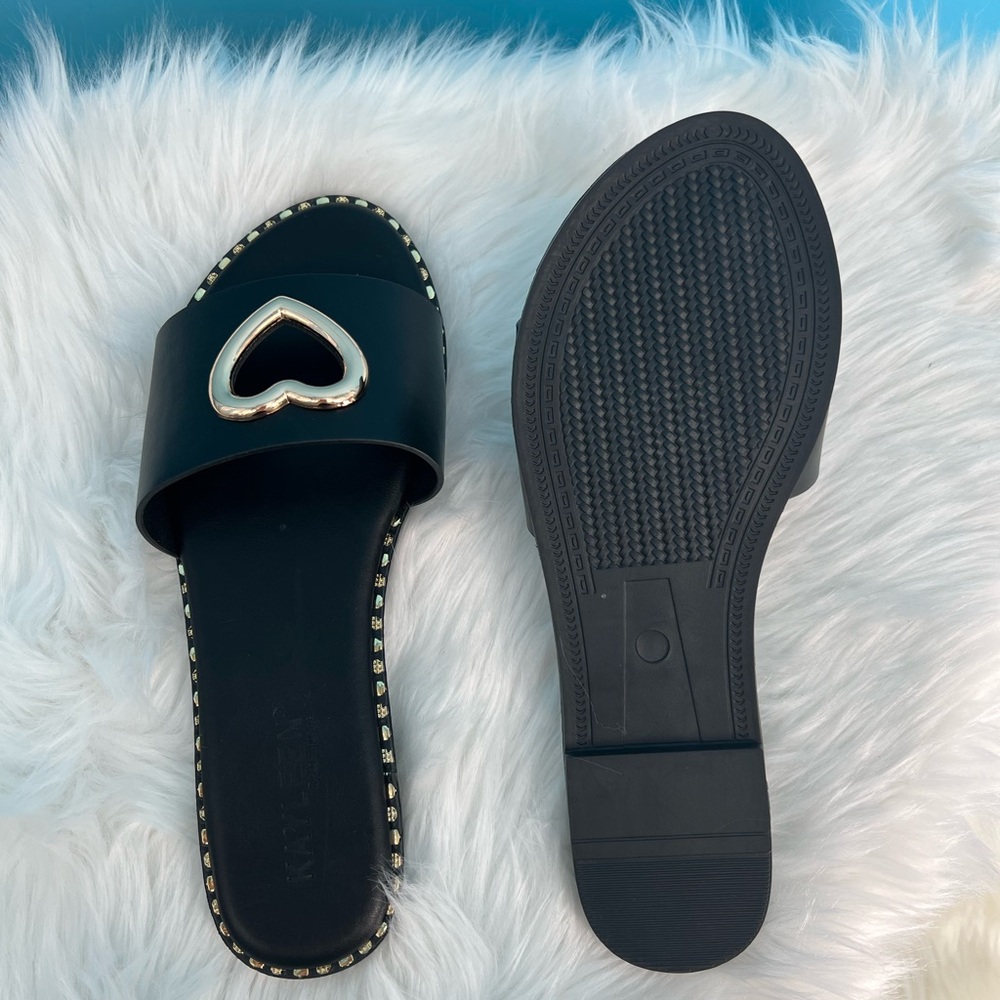 Black and Gold Heart Embellished Sandals - Picture 4 of 8